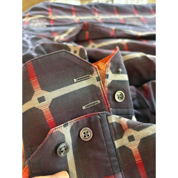 Robert Graham Blue Red Checkered Brocade Long Sleeve Button Down Shirt Men's XL - Picture 7 of 7